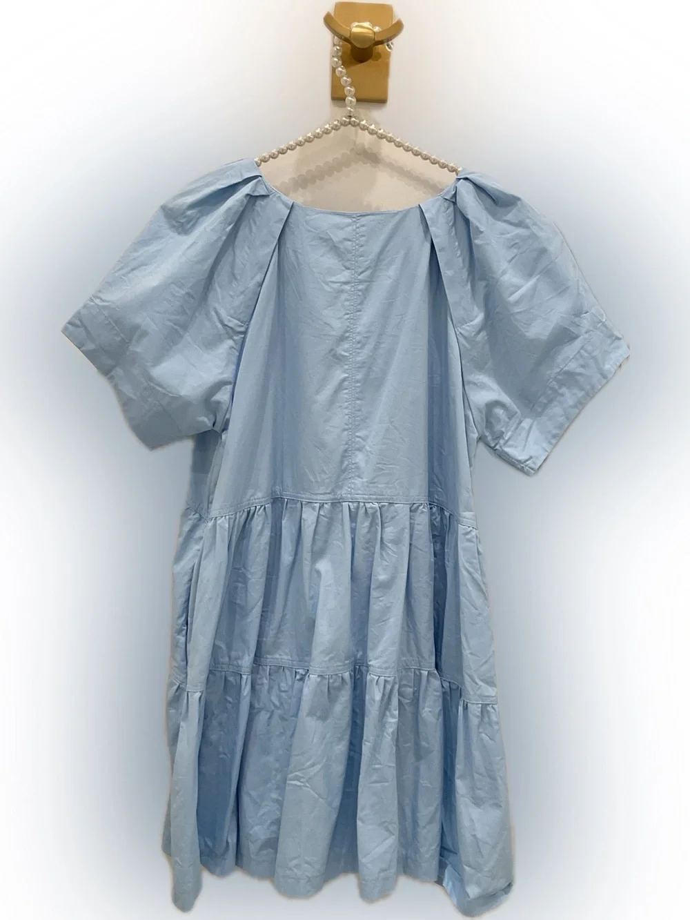 🔴&merci Blue Puff-Sleeve Tiered Dress🔴